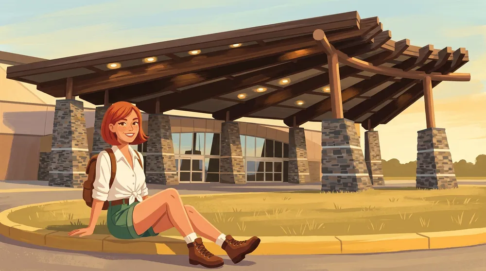 Woman by the Dakota Dunes Casino entrance canopy